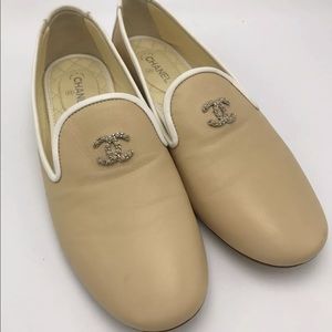 Chanel CC Chain Beige Leather White Trim Smoking